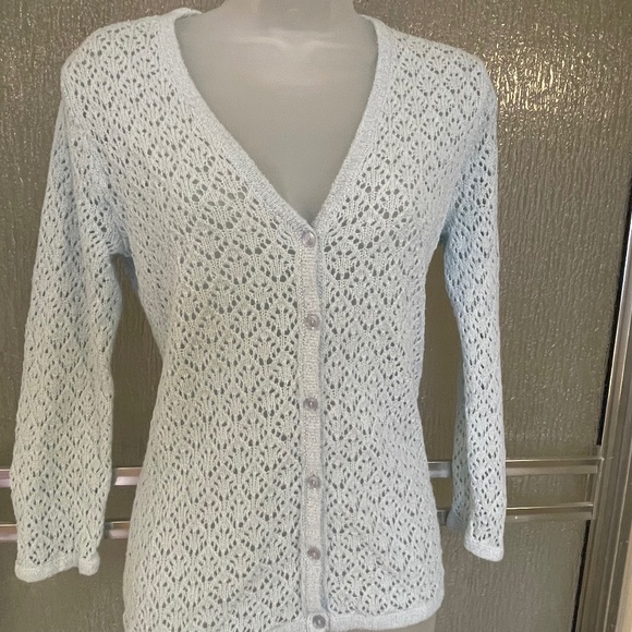 VINTAGE Sag Harbour Crochet Knit Button Front V-Neck Cardigan ,size S - Picture 1 of 6